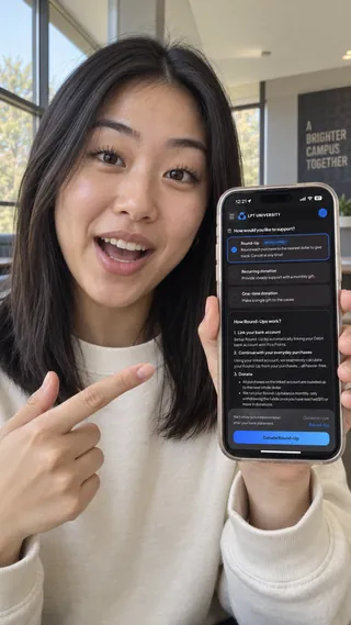 Ambassador content mockup of a student showing the giving screen inside a student center.