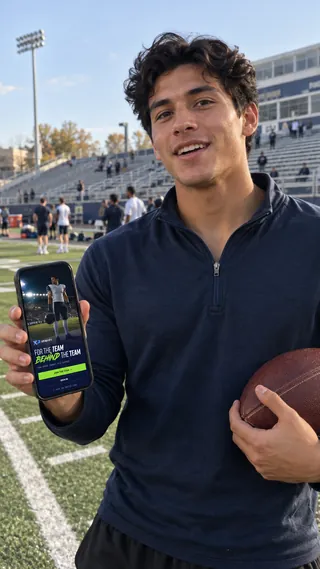 Ambassador content mockup of a student showing the XtraPoint page at a football field.