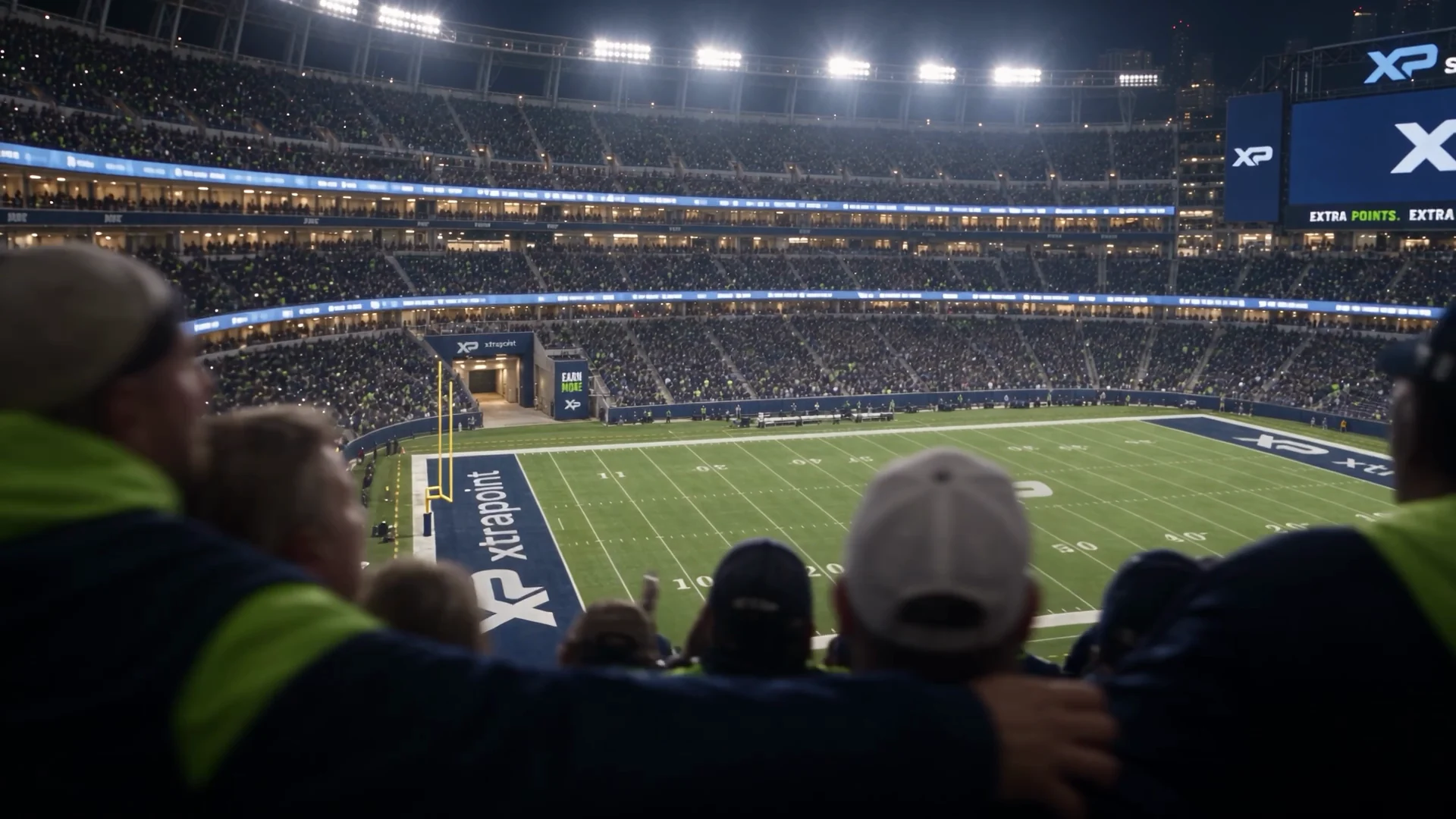 A stadium lit up for game day.